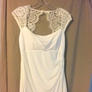White chiffon dress with lace capped sleeves